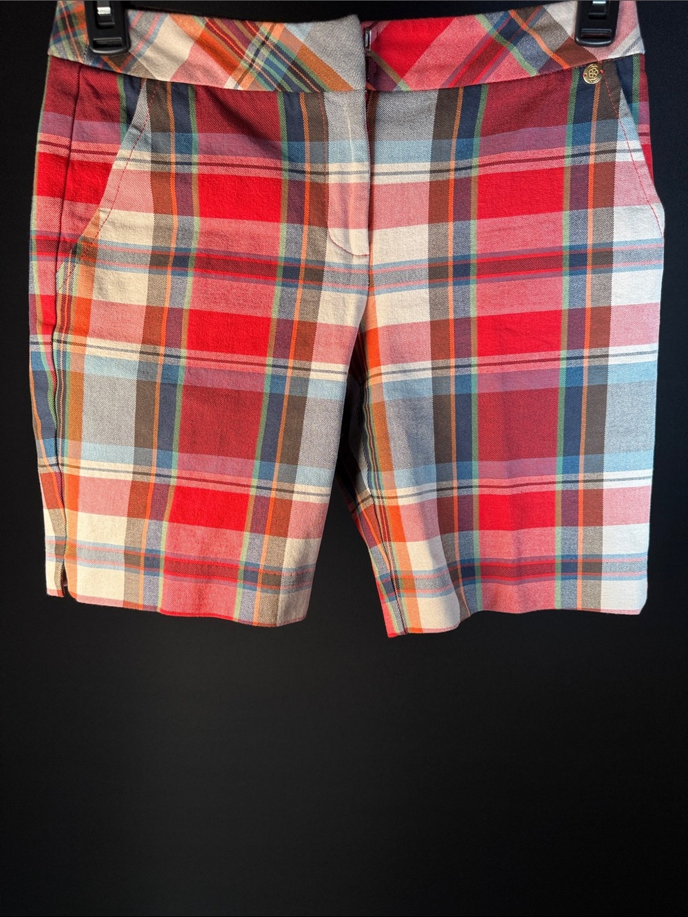 Trina Turk Red Plaid Cotton Shorts Size 2